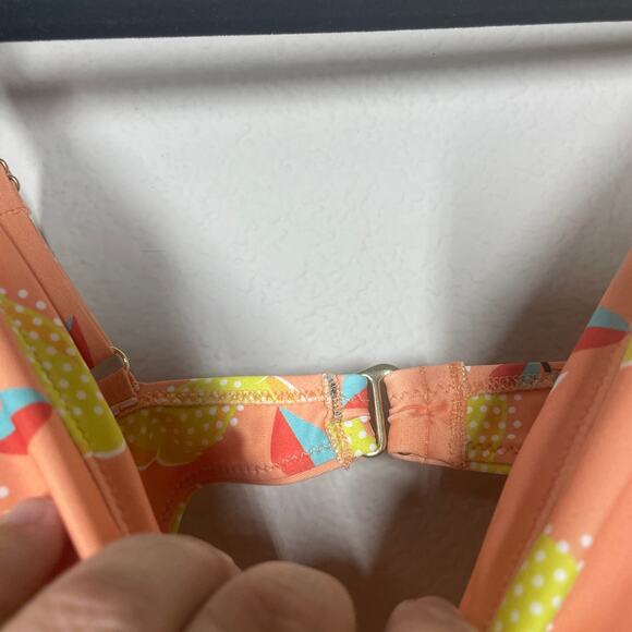 ModCloth Plus 1X The Siena One-Piece Swimsuit Pink Yellow Fruit Print Bow Front - Picture 7 of 10